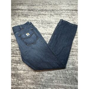 Carhartt Jeans Mens 38x32 Measured Blue Straight Fit Denim Workwear Work Utility